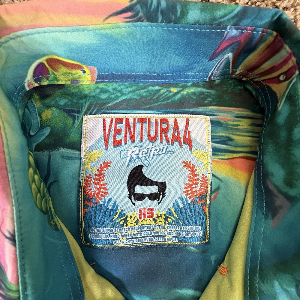 Retro Rifle VENTURA V4 Detective Ocean Print Hawaiian Button Down Shirt XS - Picture 7 of 10